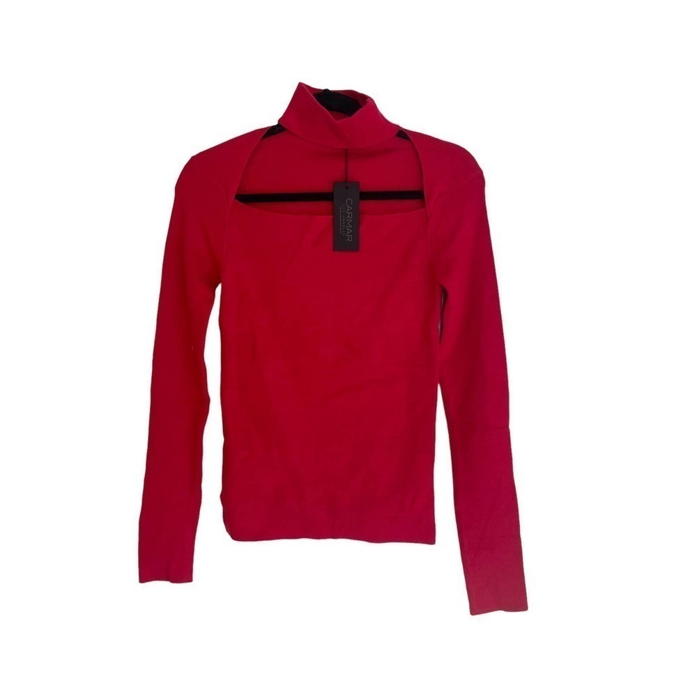 CARMAR Los Angeles Rib-Knit Turtleneck Top Sweater Red Women's Size S NWT